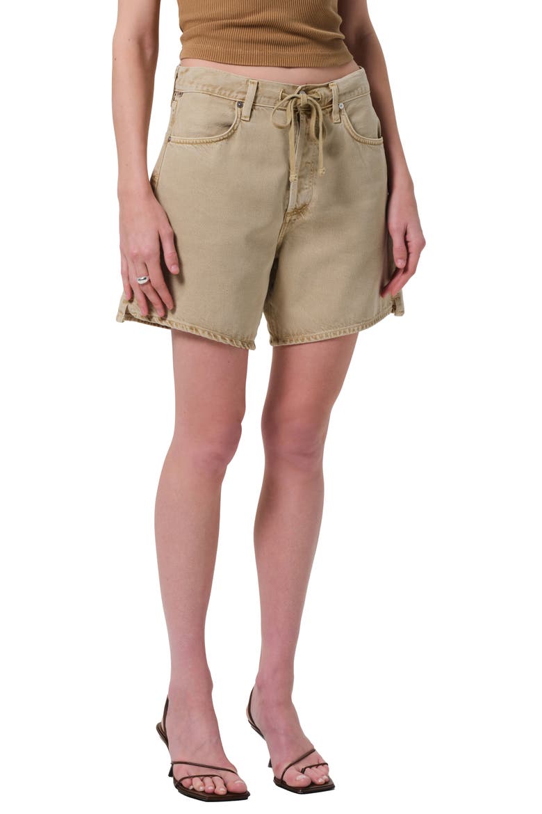 Brynn Drawstring Waist Wide Leg Denim Shorts, Main, color, HEMPSEED