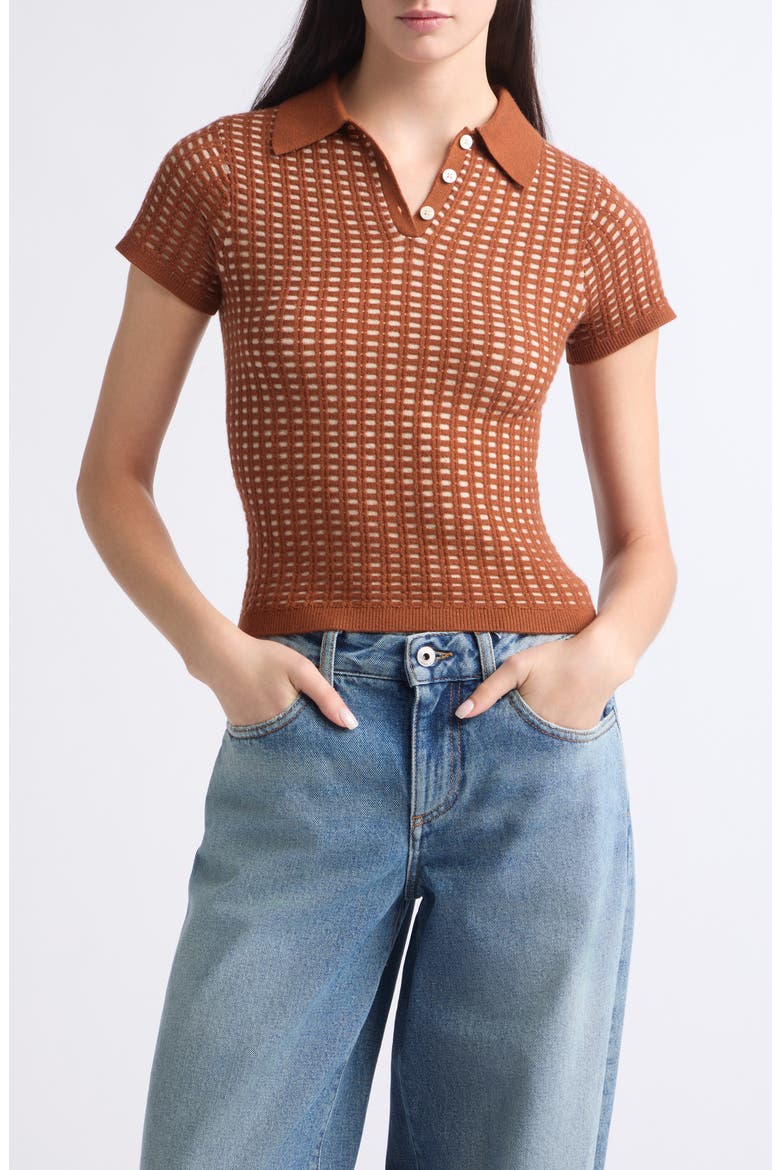 Shrunken Cashmere Waffle Polo, Main, color, BURNT SIENNA/ SANDSTONE