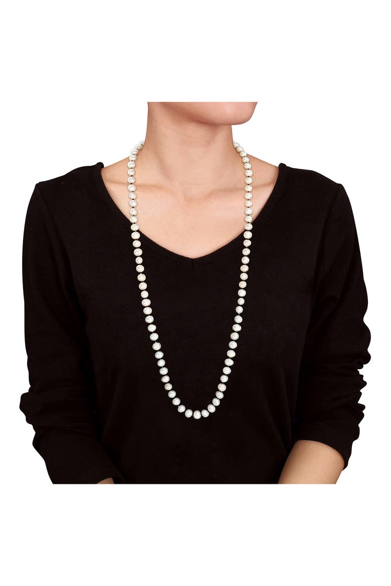 Cultured White Pearl & Black Spinel Long Necklace, Alternate, color, WHITE