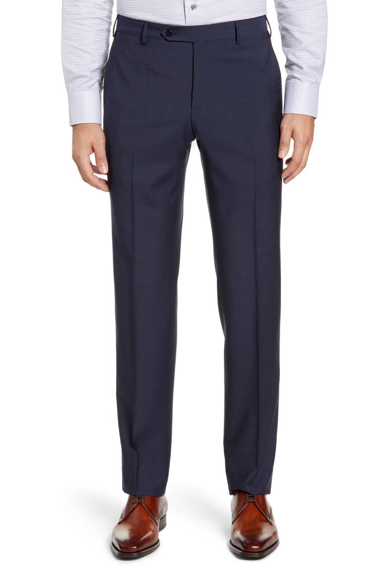 Parker Flat Front Solid Wool Dress Pants, Main, color, BLUE