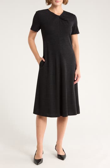 Theory Twisted Midi Fit & Flare Dress In Black
