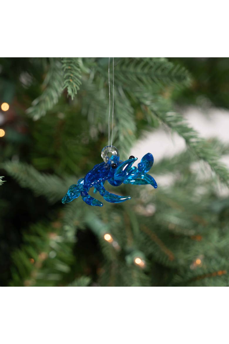 Blue Crab Glass Christmas Ornament, Alternate, color, Blue