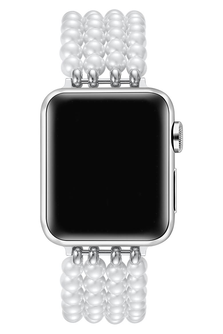 Ariel Imitation Pearl Apple Watch® Bracelet Watchband, Alternate, color, WHITE
