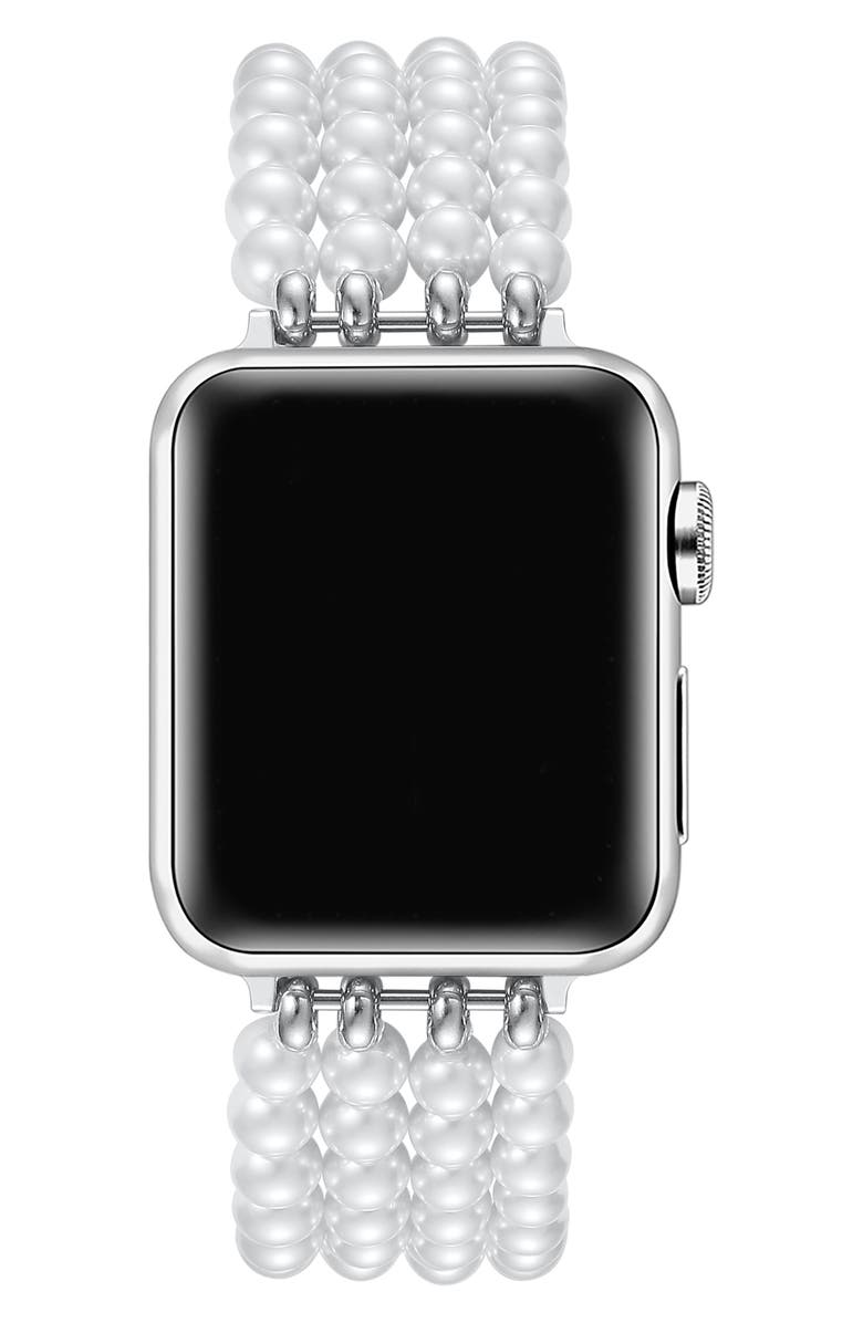 The Posh Tech Ariel Imitation Pearl Apple Watch<sup>®</sup> Bracelet Watchband, Alternate, color, White
