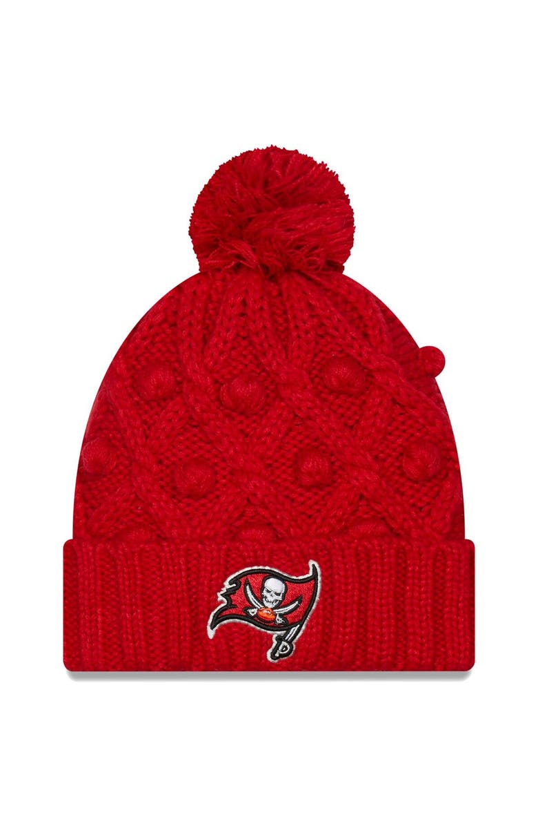 New Era Girls Youth New Era Red Tampa Bay Buccaneers Toasty Cuffed Knit Hat with Pom, Main, color, Red