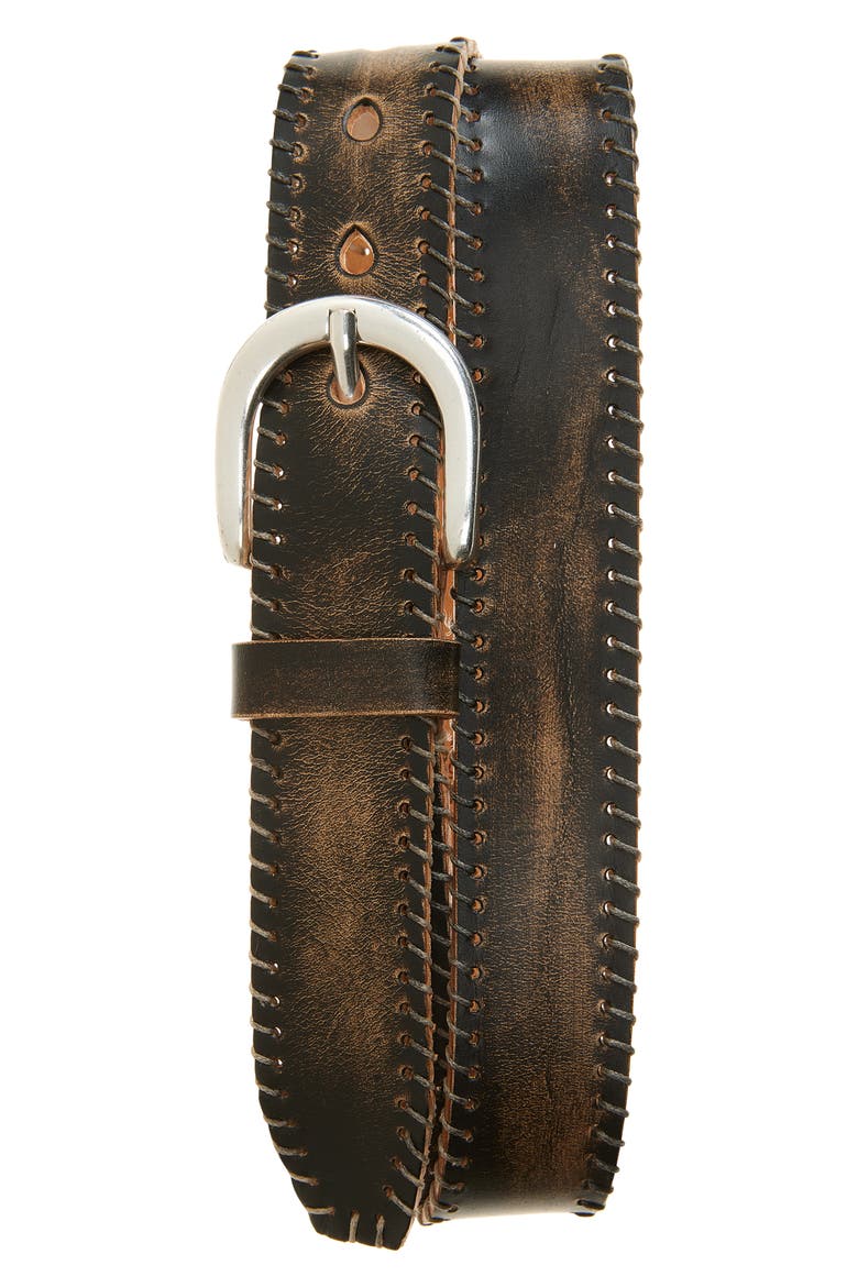 Friday Whipstitch Leather Belt, Main, color, VINTAGE BLACK LEATHER