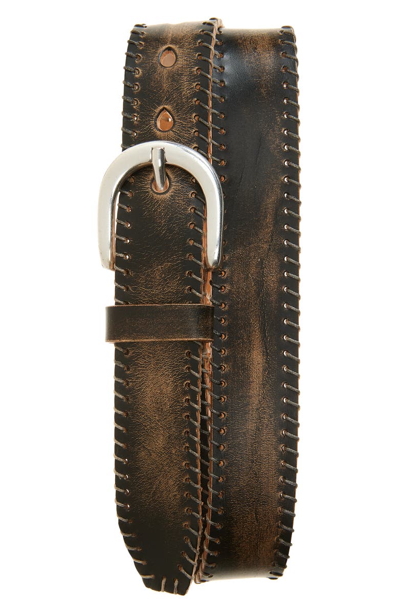 OUR LEGACY Friday Whipstitch Leather Belt, Main, color, Vintage Black Leather