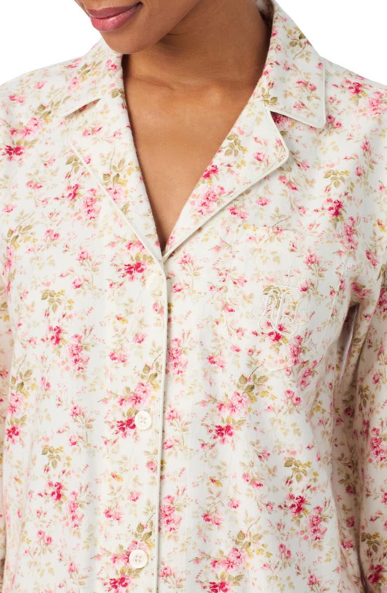 Lauren Ralph Lauren Cotton Blend Pajamas, Alternate, color, Cream Grid Floral