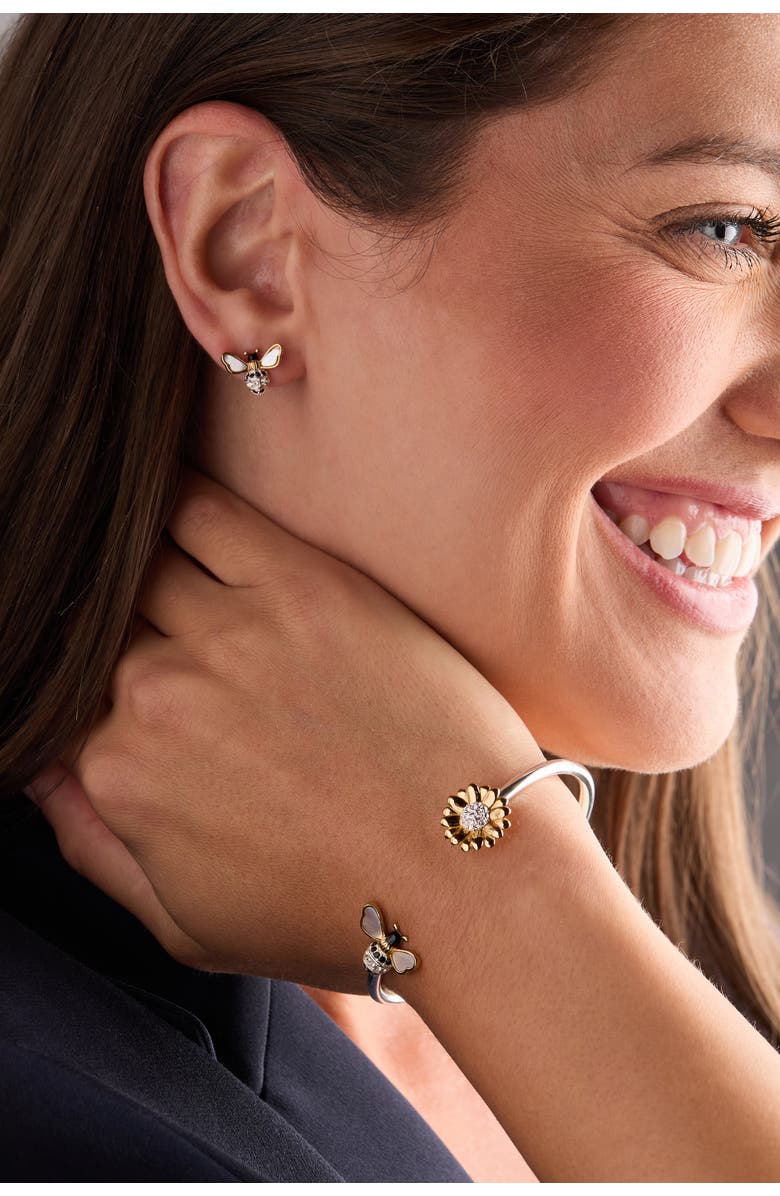 Alex and Ani Sunflower & Bee Flex Cuff, Alternate, color, Silver