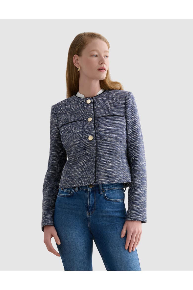 Aleena Cropped Textured Jacket, Main, color, Navy White