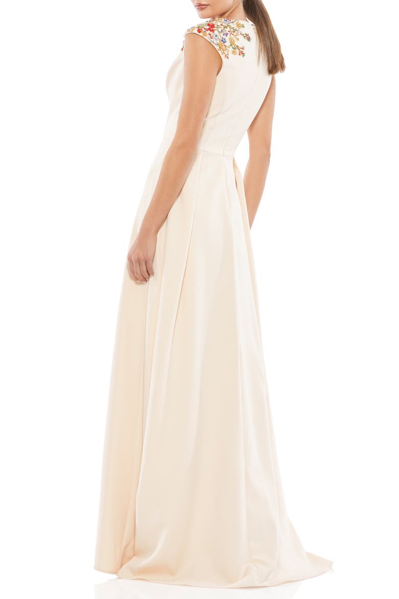 Plunge Neck Empire Waist Beaded Shoulder Gown, Alternate, color, VANILLA