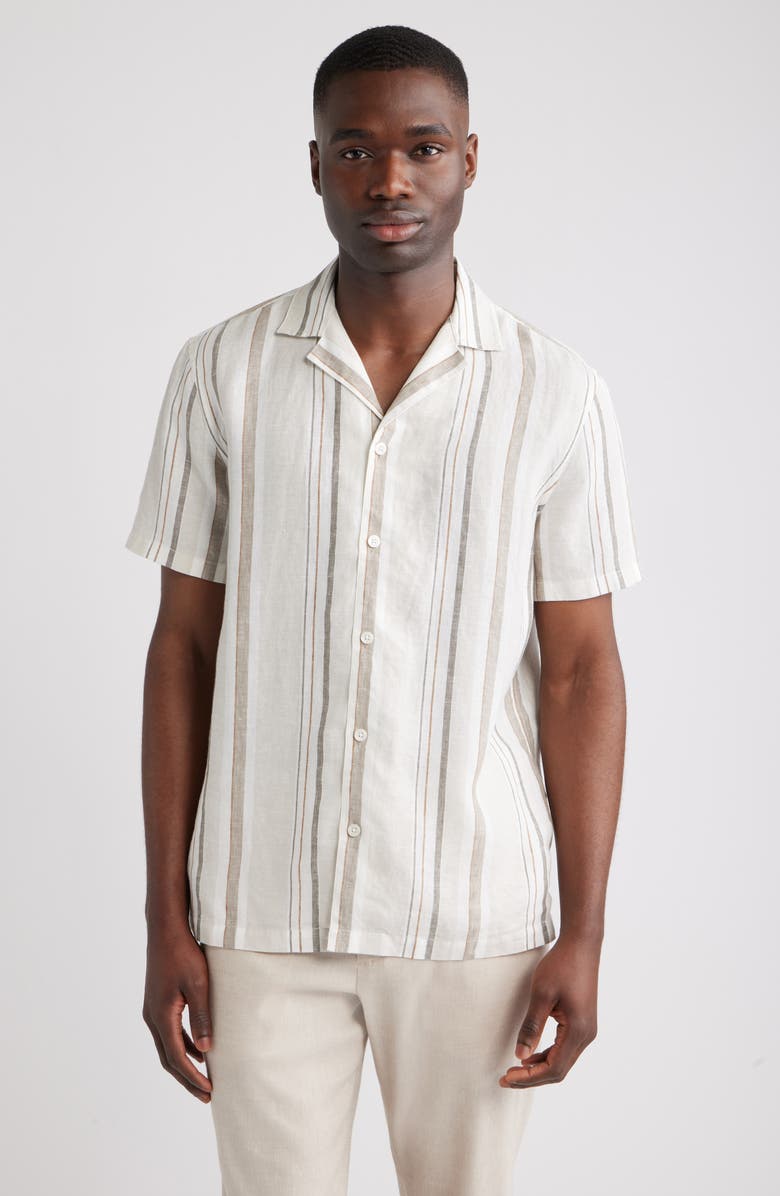 Nordstrom Stripe Linen Camp Shirt, Main, color, Beige Bruce Stripe