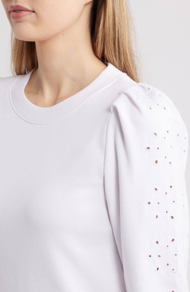 Splendid Rory Embroidered Eyelet Sleeve Sweatshirt, Alternate, color, White