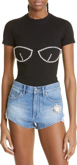 【AREA】Crystal Bustier Tシャツ AREA Crystal Bustier T-Shirt in Black | REVOLVE