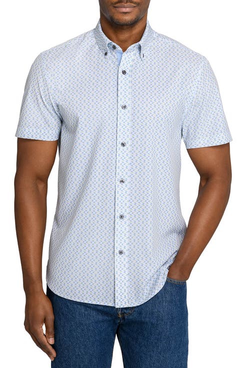 Slim Fit Zig Zag Woven Short Sleeve Basic Shirt