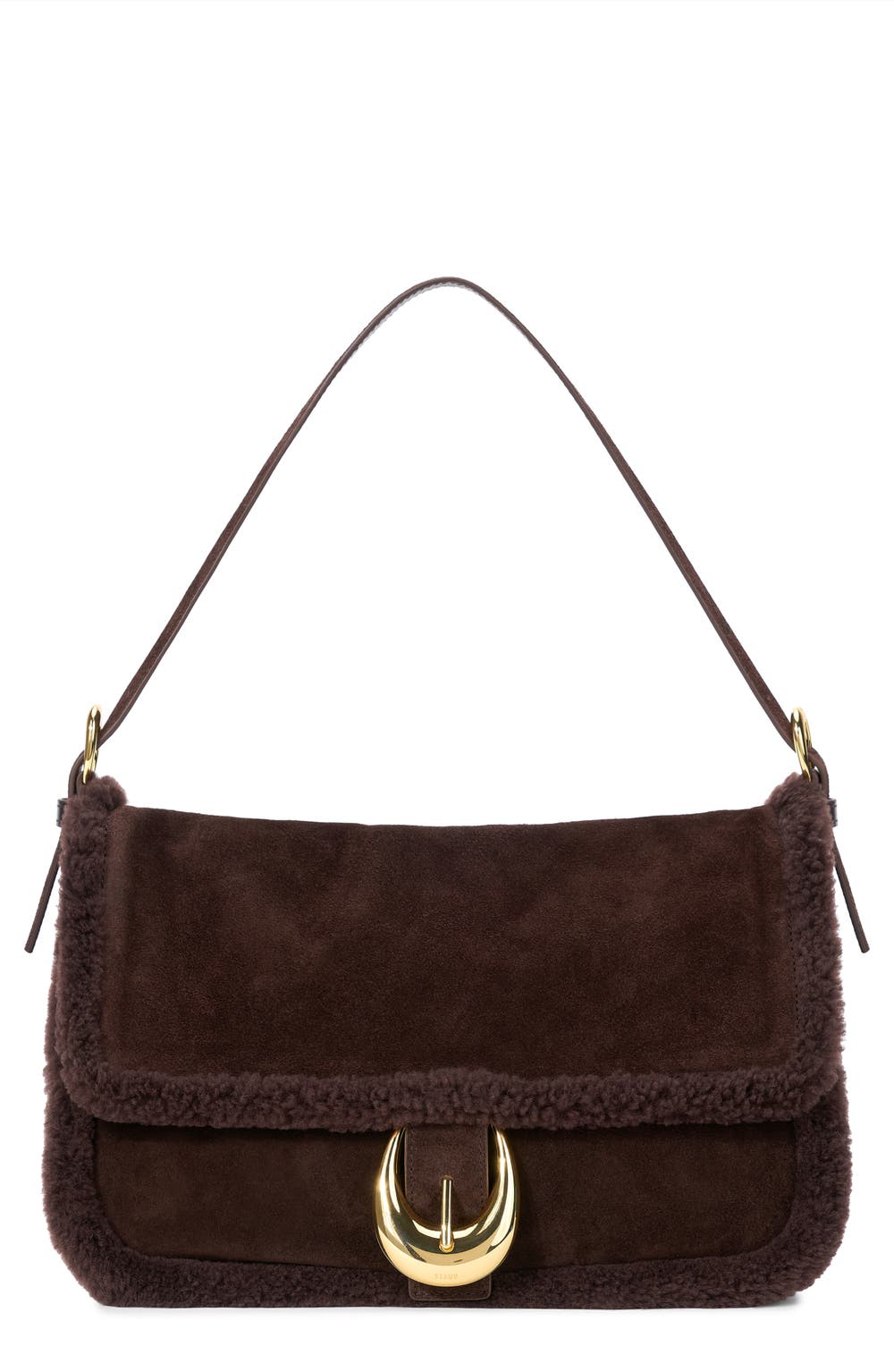 Medium Harlow Suede Shoulder Bag with Faux Shearling Trim, color, ESPRESSO