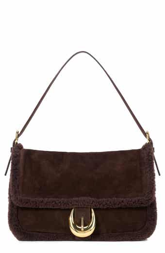 Medium Harlow Suede Shoulder Bag with Faux Shearling Trim