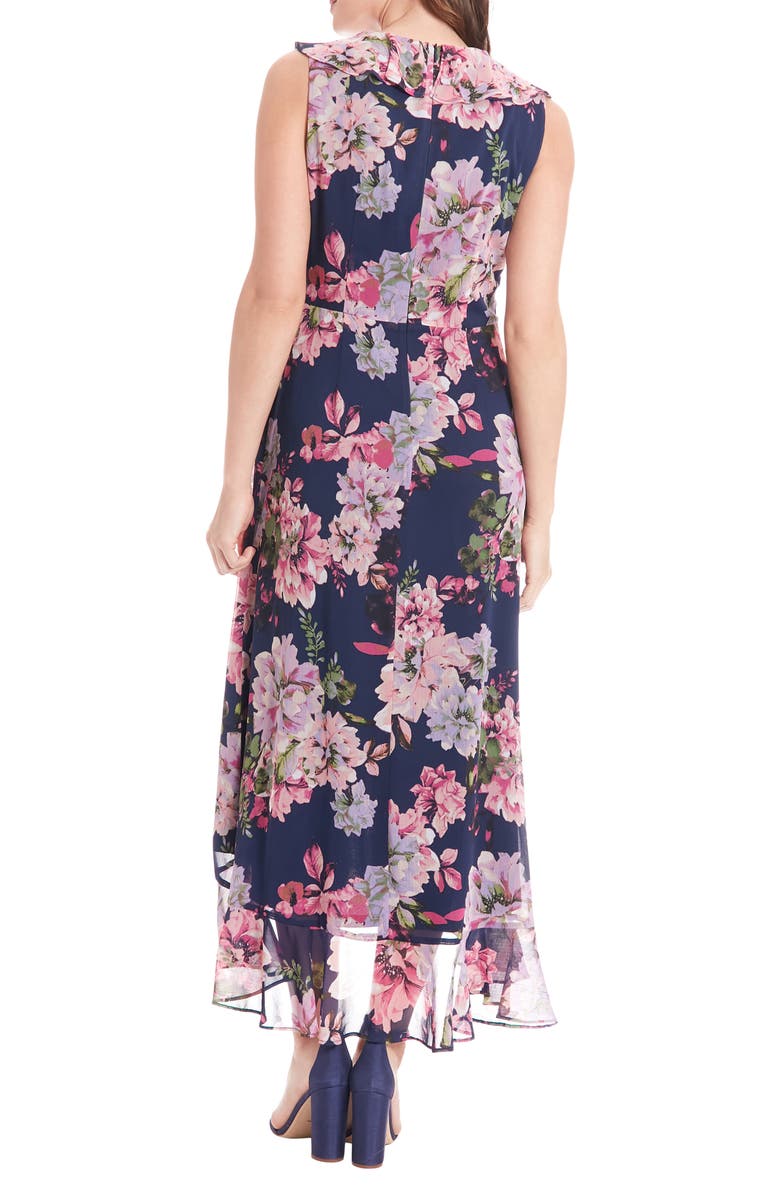 London Times Floral Chiffon Dress, Alternate, color, Navy Fuchsia