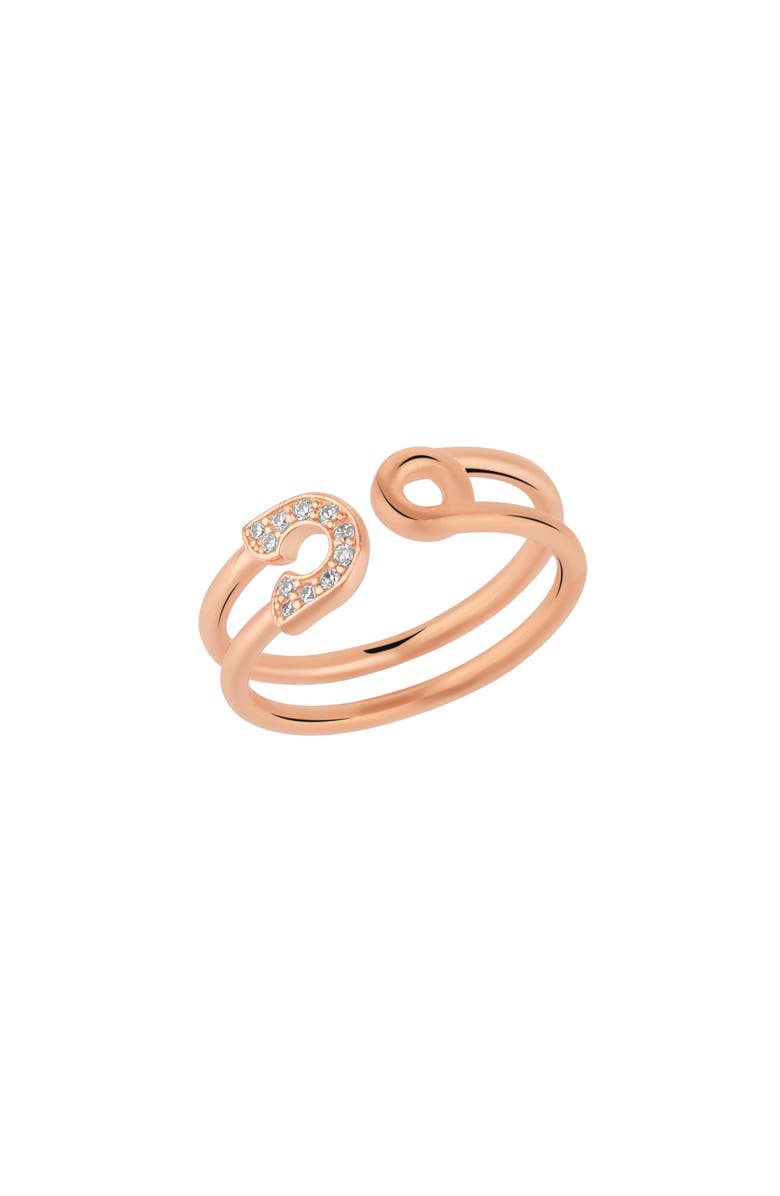 Spero London Sterling Silver Pave Jewelled Safety Pin Ring, Main, color, Rose Gold