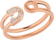 Spero London Sterling Silver Pave Jewelled Safety Pin Ring