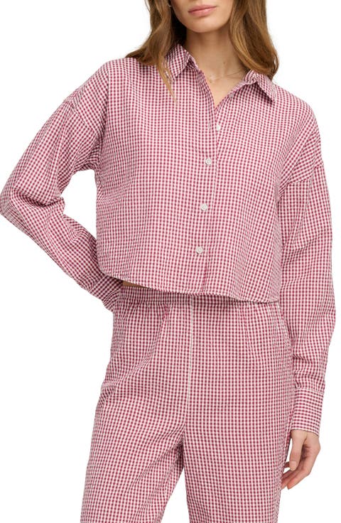 Crop Cotton Gingham Button-Up Shirt