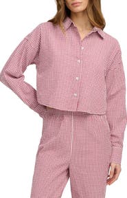 Favorite Daughter Crop Cotton Gingham Button-Up Shirt
