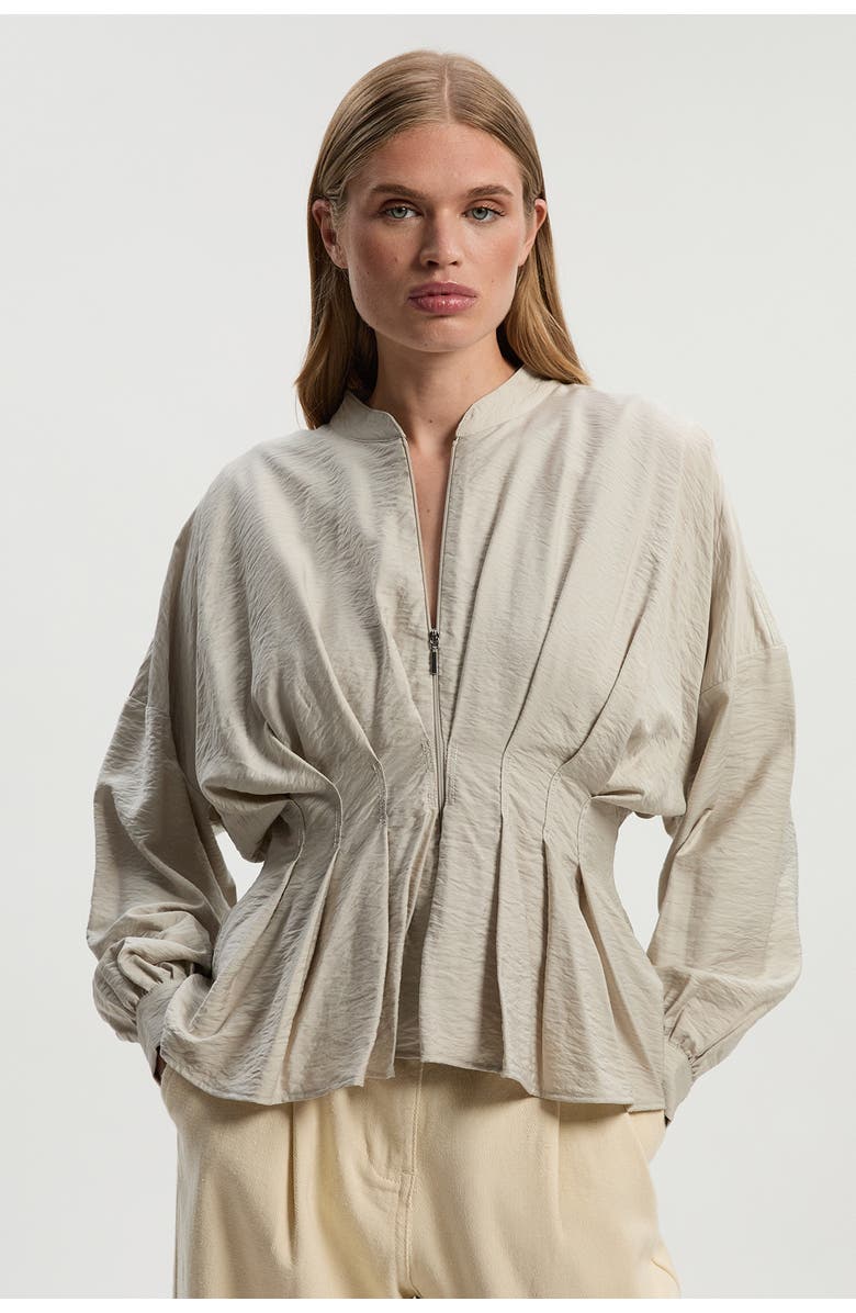 Karen Millen Pleated Detail Woven Jacket, Main, color, Stone