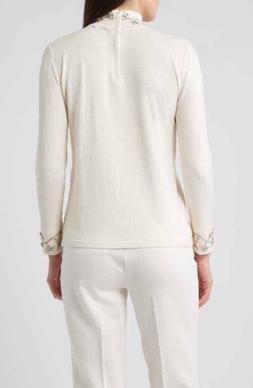 Anne Klein Embellished Mock Neck Sweater In White