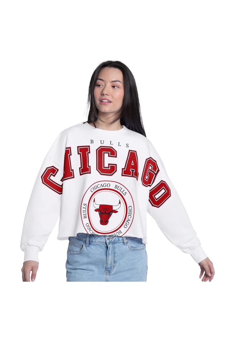 Women's G-III 4Her by Carl Banks  White Chicago Bulls Bleachers Cropped French Terry Sweatshirt, Main, color, White