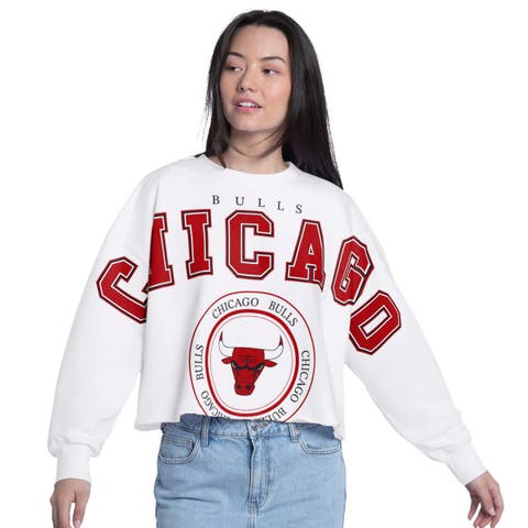 Women's G-III 4Her by Carl Banks  White Chicago Bulls Bleachers Cropped French Terry Sweatshirt