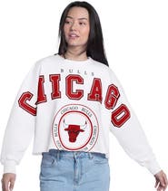 G-III 4HER BY CARL BANKS Women's G-III 4Her by Carl Banks White Chicago Bulls Bleachers Cropped French Terry Sweatshirt