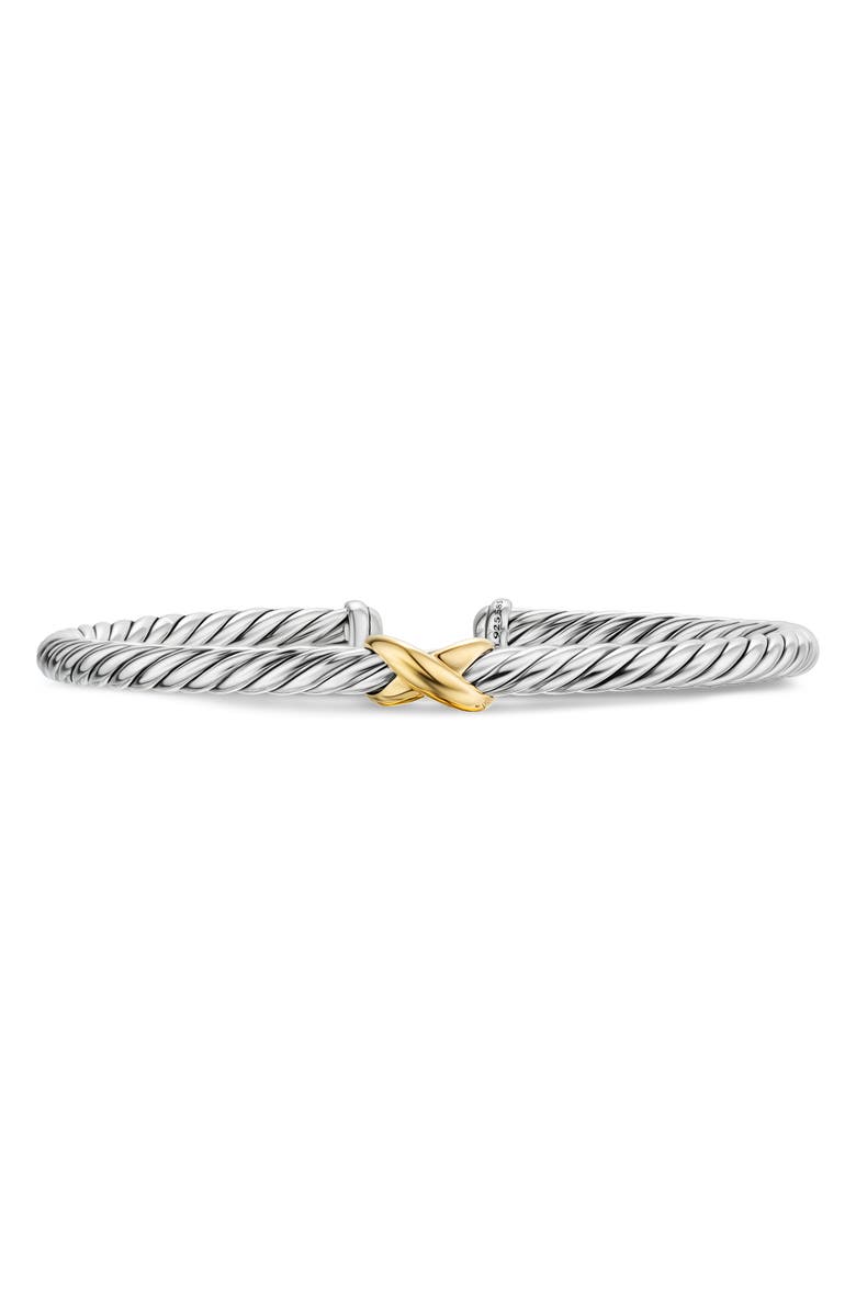 David Yurman Cable Flex X Station Bracelet in Sterling Silver with 14K Yellow Gold, 4mm, Main, color, Silver/ Gold