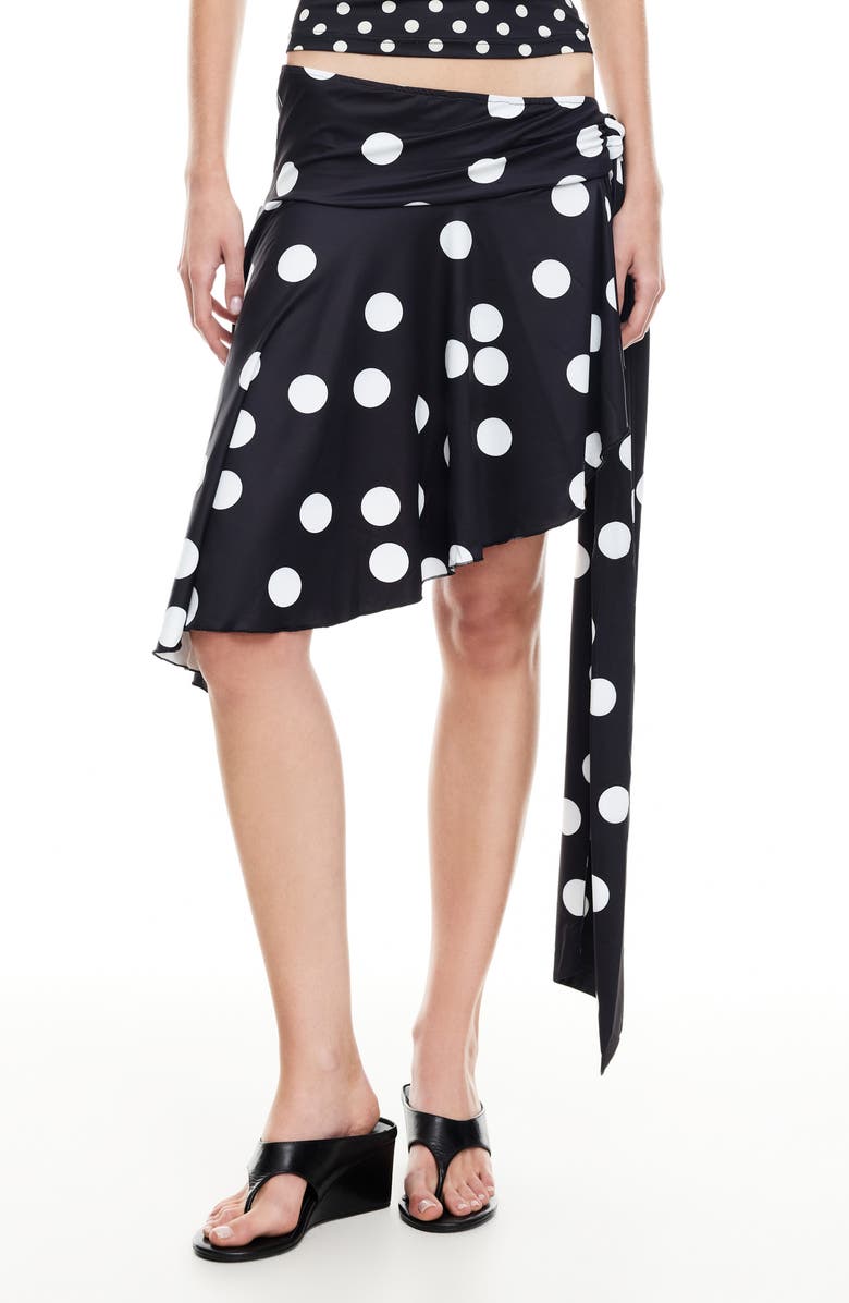 LIONESS Safari Asymmetric Midi Skirt, Main, color, Noir Polka