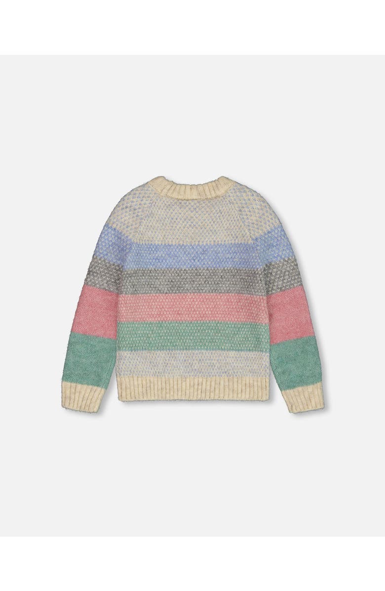 Deux par Deux Girl's Horizontal Stripe Sweater Beige, Blue And Pink, Alternate, color,