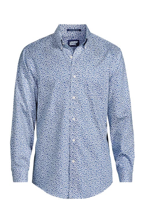 Lands' End School Uniform  Tailored Fit No Iron Solid Supima Cotton Pinpoint Buttondown Collar Dress In Mariner Blue Blooms