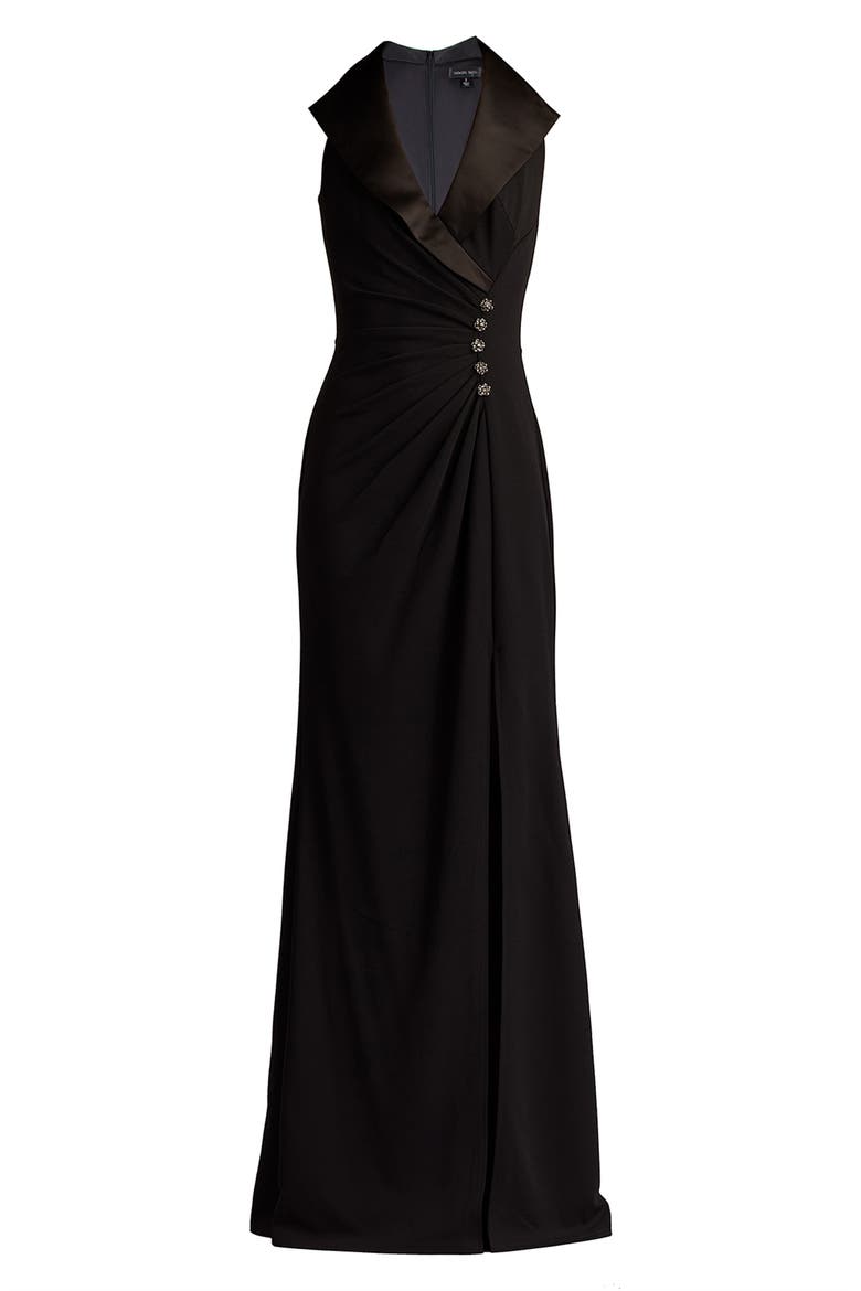Sleeveless Crepe Tuxedo Gown, Alternate, color, BLACK