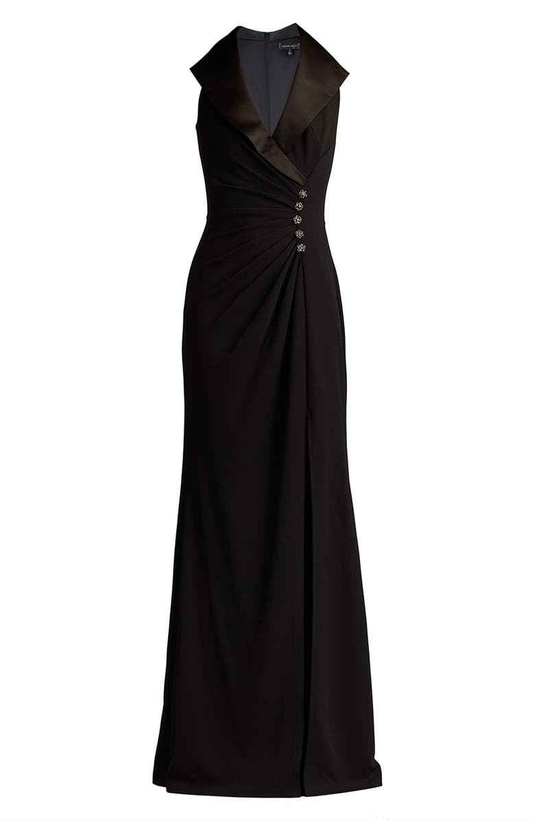 Tadashi Shoji Sleeveless Crepe Tuxedo Gown, Alternate, color, Black