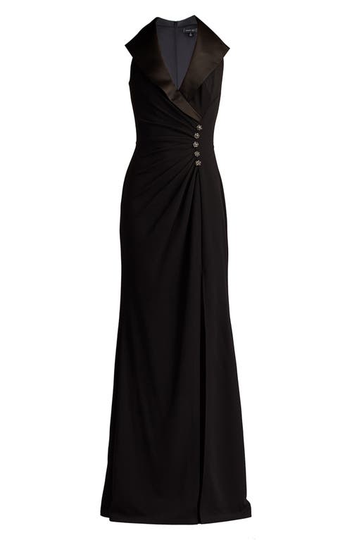 Tadashi Shoji Satin-collar Embellished Gown In Black