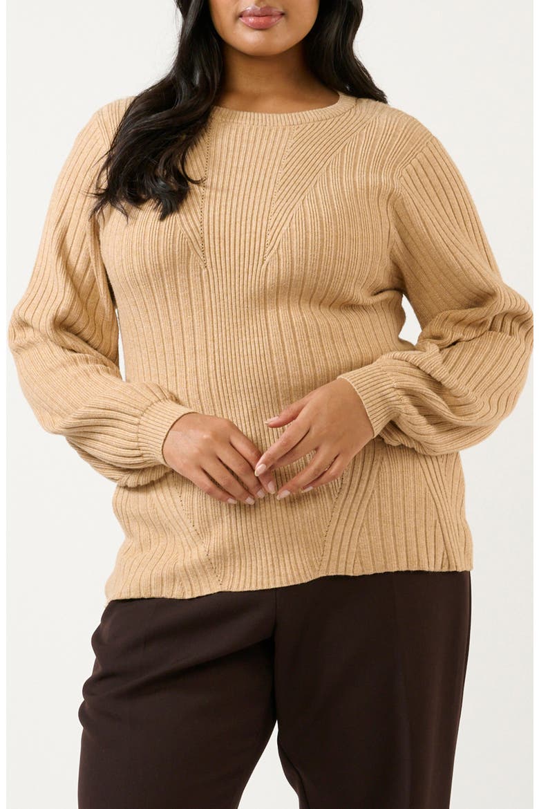 Remi Blouson Sleeve Mixed Rib Sweater, Main, color, BEIGE