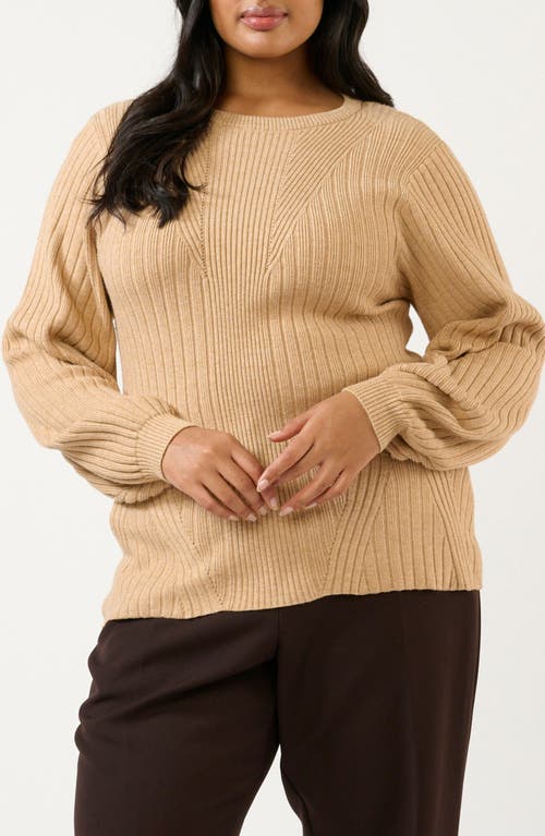 Estelle Remi Blouson Sleeve Mixed Rib Sweater In Nude