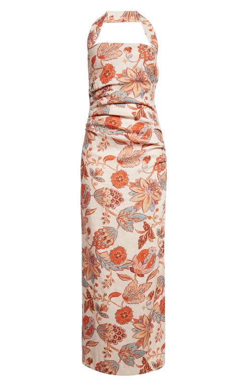 Sir Noemi Floral Halter Neck Linen Maxi Dress In Desert Wildflower