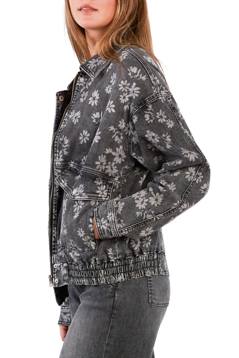 Floral Stretch Denim Jacket, Alternate, color, GREY FLORAL DENIM