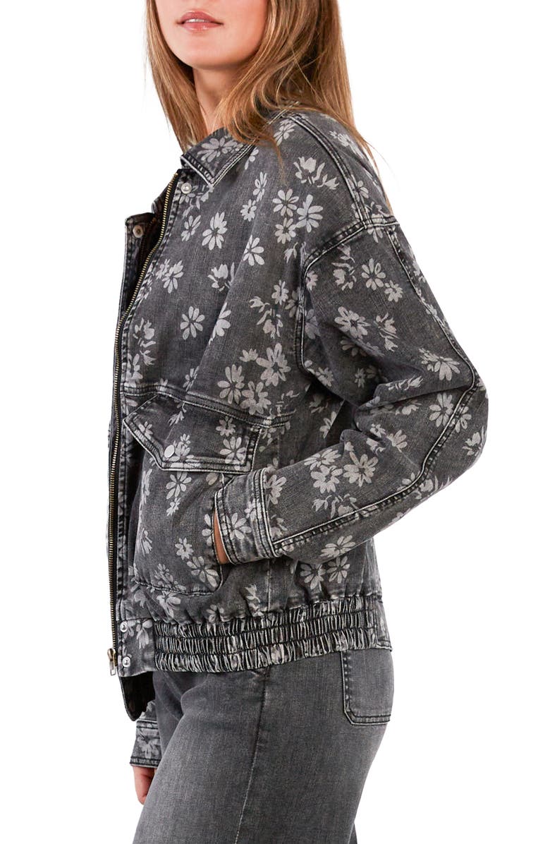 HINT OF BLU Floral Stretch Denim Jacket, Alternate, color, Grey Floral Denim