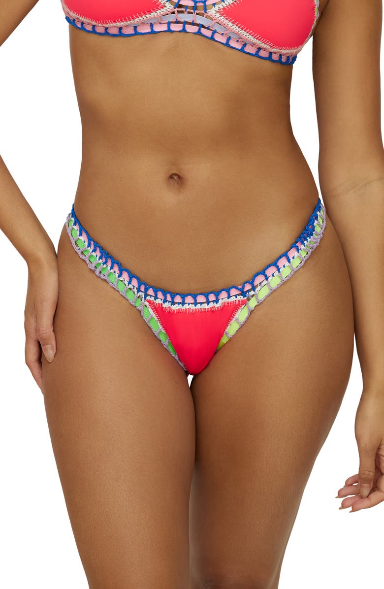 PQ SWIM Colorful Whipstitch Trim Bikini Bottoms, Main, color, Red
