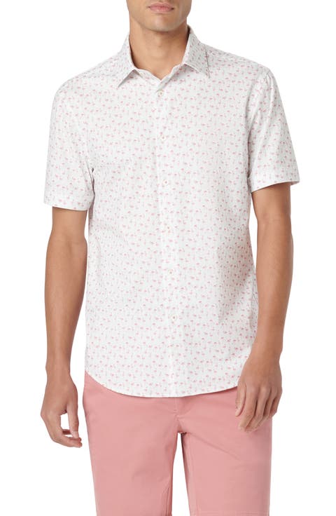 Miles OoohCotton® Flamingo Print Short Sleeve Button-Up Shirt