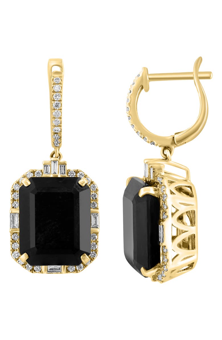 EFFY 14K Yellow Gold Diamond Onyx Drop Earrings - 0.38 ctw., Main, color, 
