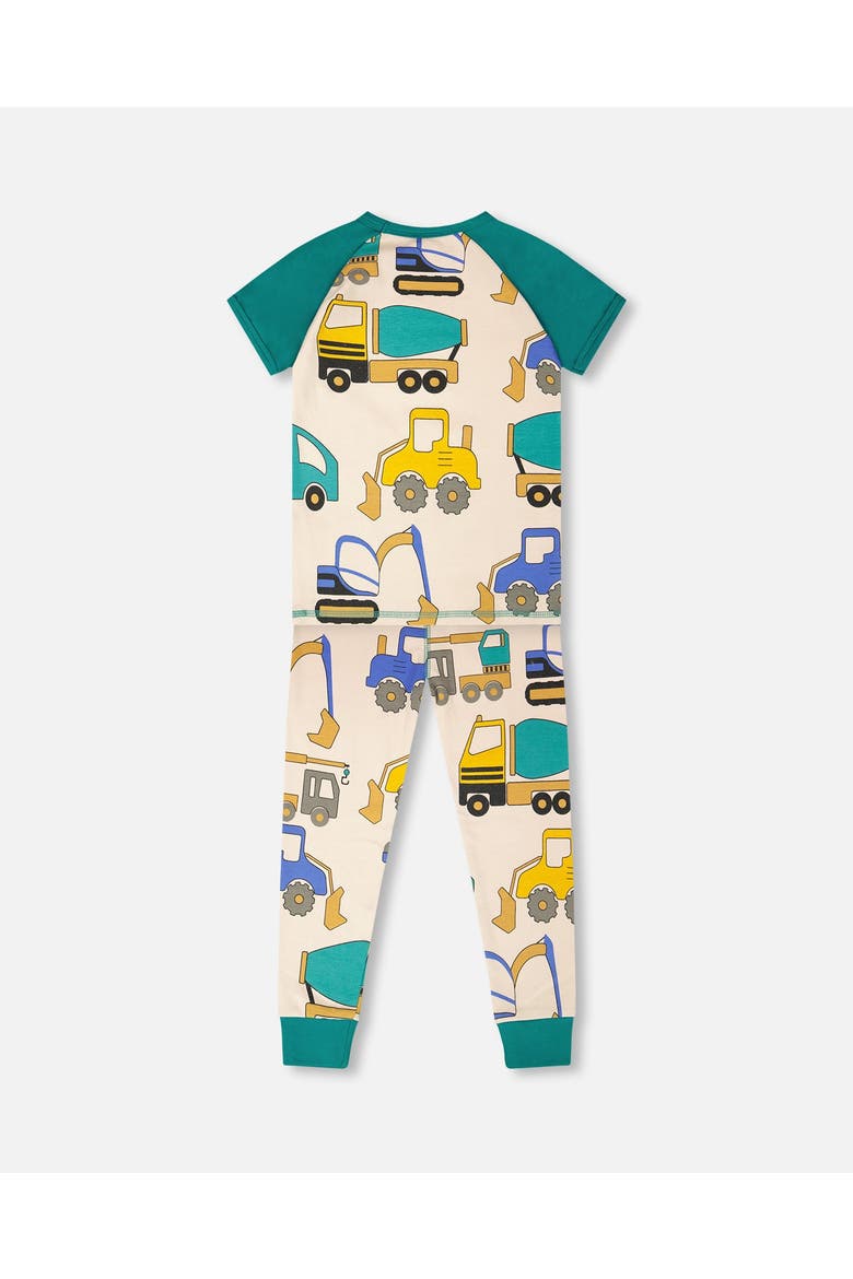 Organic Cotton Truck Two-Piece Pyjama Set, Alternate, color, Beige Printed Trucks