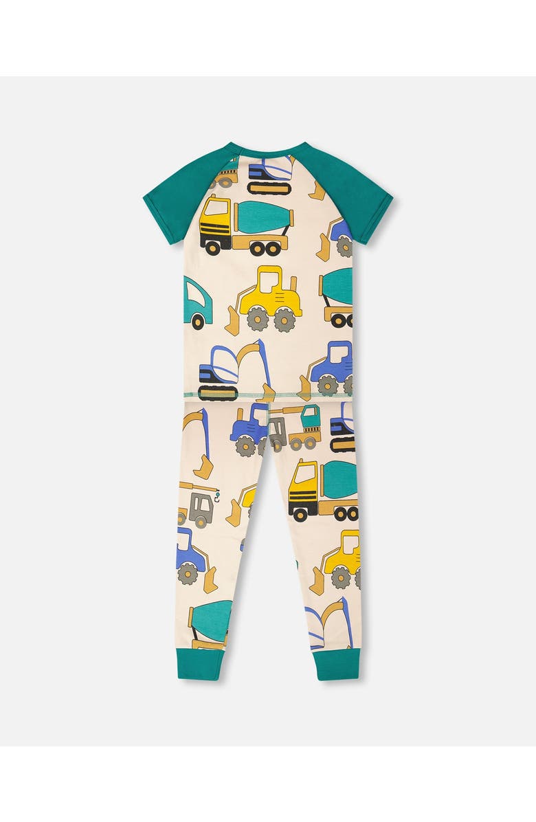 Deux par Deux Organic Cotton Truck Print Two-Piece Pyjama Set, Alternate, color, Beige Printed Trucks