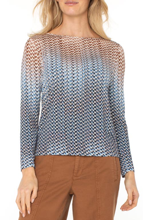 Liverpool Los Angeles Abstract Print Boat Neck Long Sleeve Top in Blue/Tan Multi  product