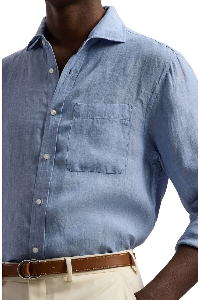 Lightweight Linen Chambray Button-Up Shirt, Alternate, color, INFINITY BLUE